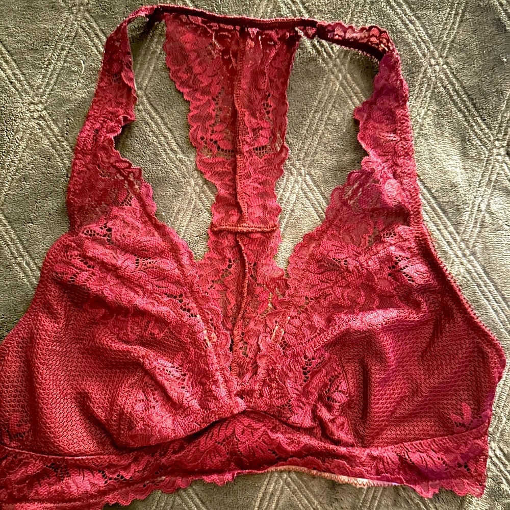 Maiden form lace T-back bralette burgundy